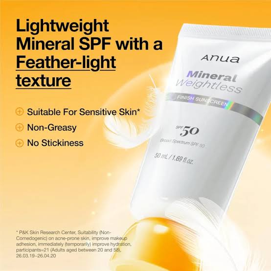 anua mineral weightless finish sunscreen spf50 pa++++