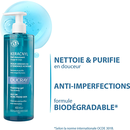 Ducray Gel moussant nettoyant/purifiant visage et corps peaux grasses 400ml