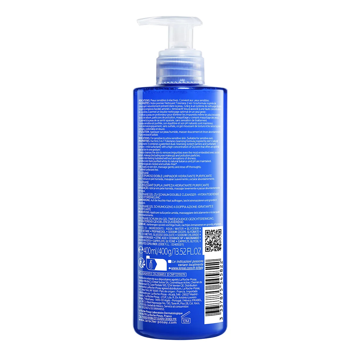 Toleriane Gel Moussant Double Nettoyant Purifiant Apaisant 400ml