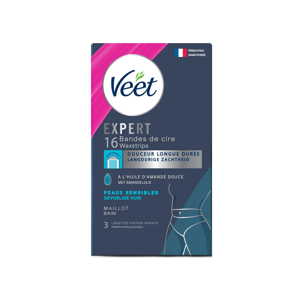 bandes de cire veet expert 16 pieces maillot bikini peaux sensibles