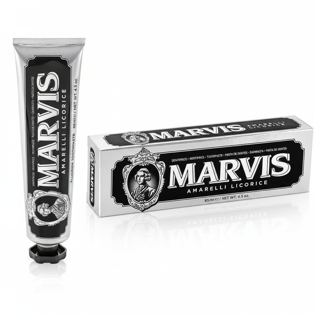 Marvis Dentifrice Amarelli Licorice (tube de 85 ml) – Dentifrice à la réglisse anti-plaque dentaire – Fraîcheur longue durée