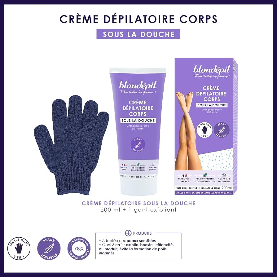 Crème Dépilatoire Blondépil Corps Sous la Douche – Peaux Sensibles – 200 ml 2 pcs