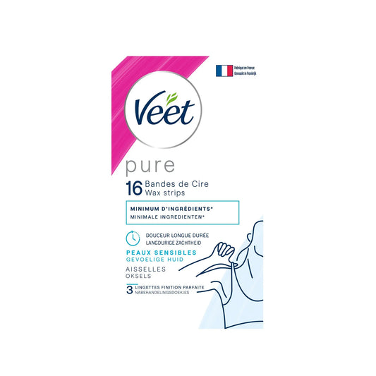 bandes de cire veet pure 16 pieces aisselles peaux sensibles