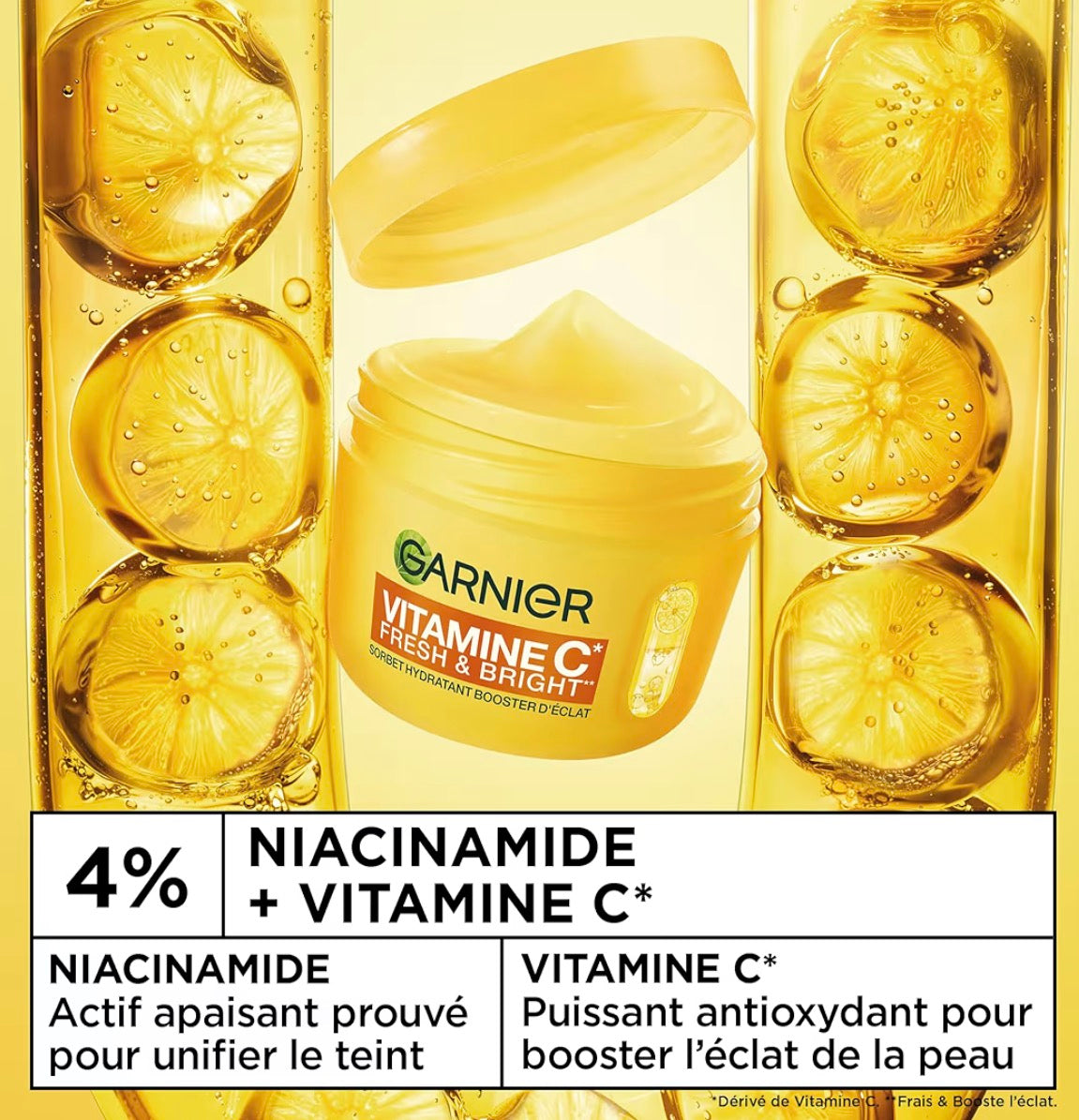 GARNIER - SkinActive Vitamine C - Crème Sorbet Hydratante Boost d'Eclat Fresh et Bright - Crème Hydratante et Anti-Taches - Unifie et Illumine le Teint - Tous Types de Peaux - 85 ml