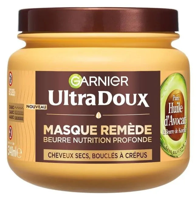Ultra Doux - Masque pour Cheveux Secs, Ondulés, Bouclés ou Crépus - À l'Huile d'Avocat et Beurre de Karité - Texture Riche et Onctueuse - 340 ml