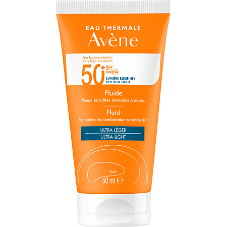 Avene Fluide 50+ UVB UVA Lumière Bleue HEV Peaux sensibles normales 50ml