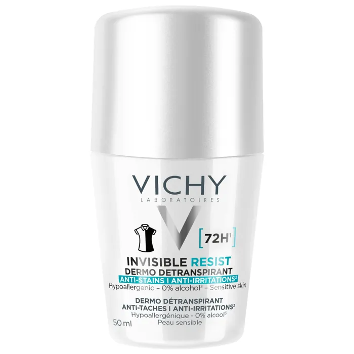 Vichy INVISIBLE RESIST - Déodorant Détranspirant 72H Anti-Taches Anti-Irritations - Peaux Sensibles, Bille 50ml
