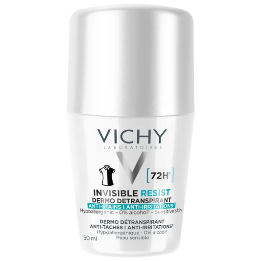 Vichy INVISIBLE RESIST - Déodorant Détranspirant 72H Anti-Taches Anti-Irritations - Peaux Sensibles, Bille 50ml